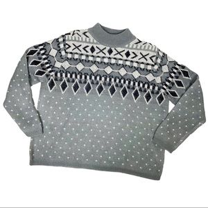 ST. JOHN’S BAY Women's XXL Gray Fairisle Pullover Sweater Ski Winter